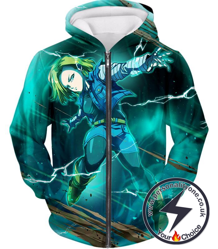 Dragon Ball Super Very Cool Action Hero Android 18 Awesome Graphic Promo Zip Up Hoodie